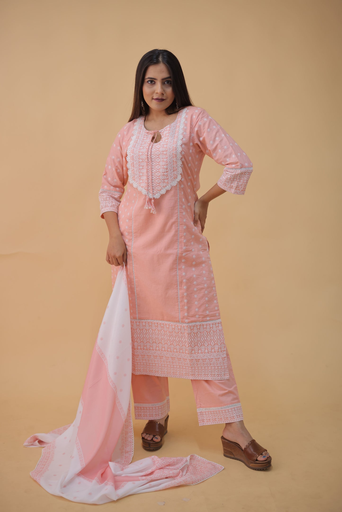 Coral Mist Schiffli Kurta Set