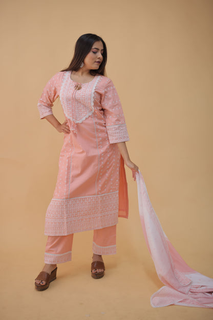Coral Mist Schiffli Kurta Set