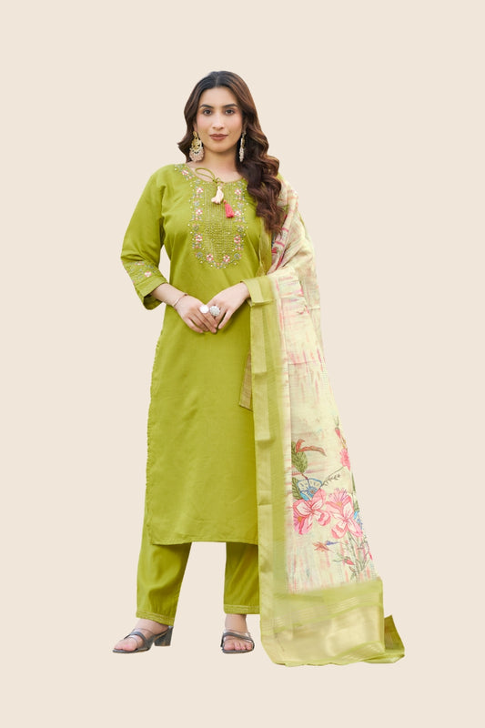 Elegant Viscose Silk Kurti Pant Dupatta Set