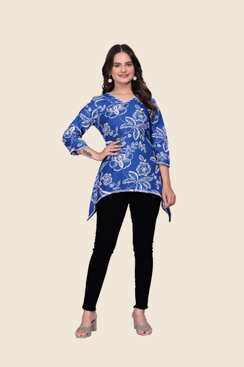 Indigo Bloom Asymmetric Tunic