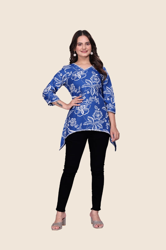 Indigo Bloom Asymmetric Tunic