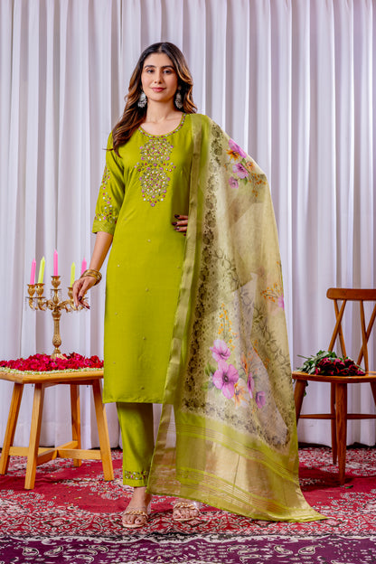 Elegant Embroidered Straight Suit with Printed Dupatta