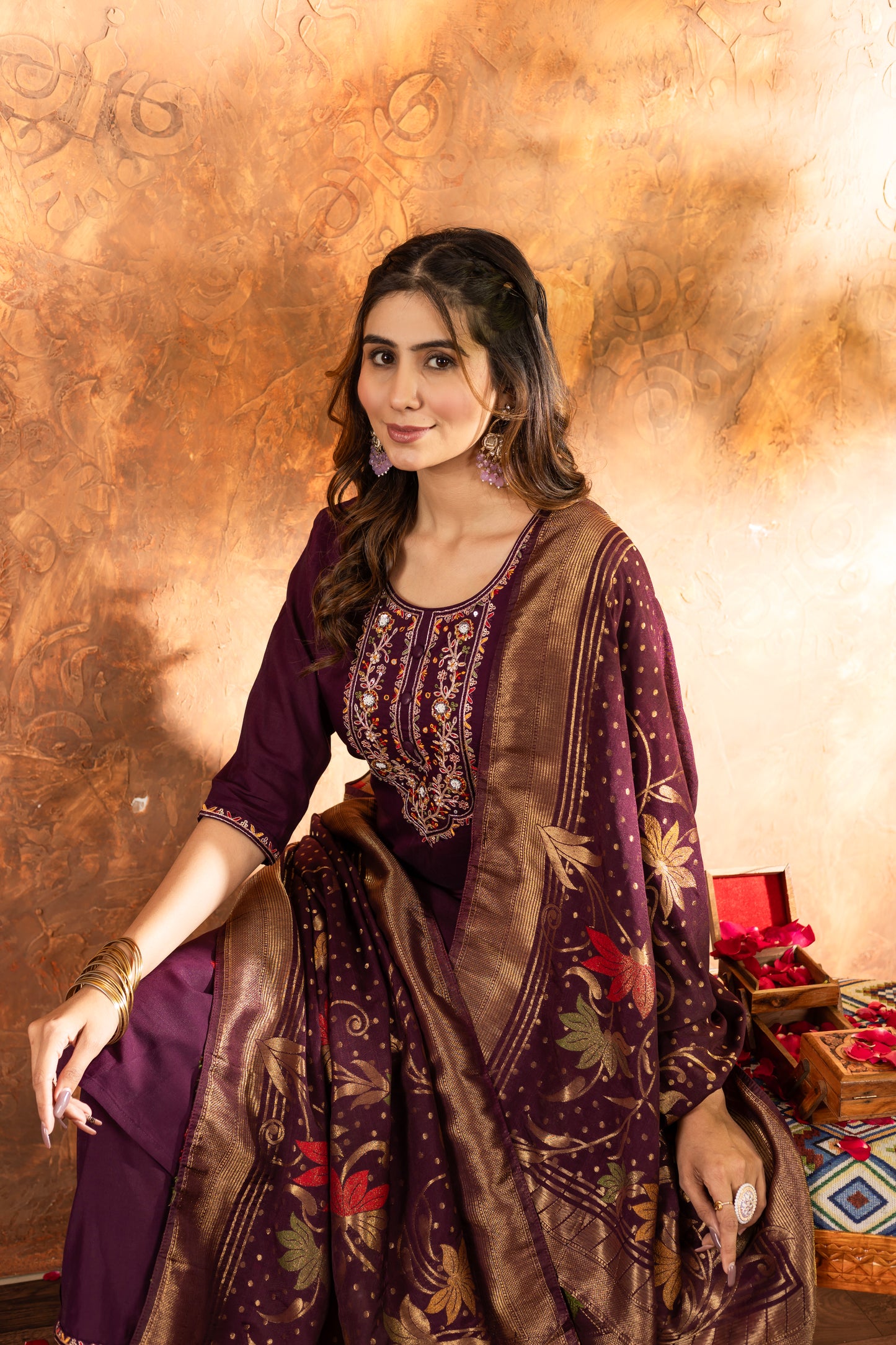 Elegant Marina Silk Straight Kurti Pant Dupatta Set