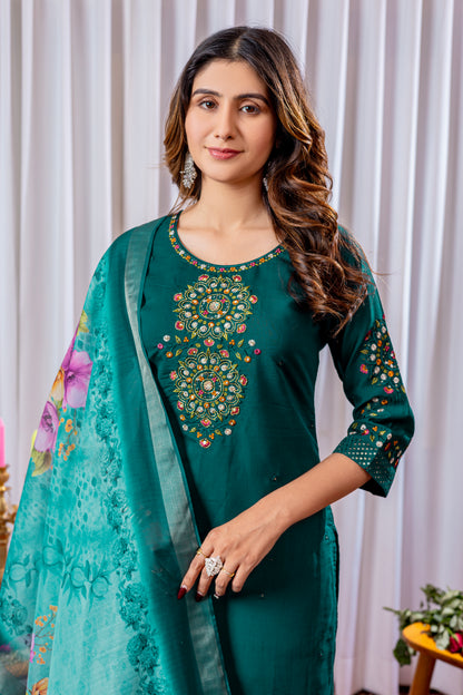 Elegant Embroidered Straight Suit with Printed Dupatta