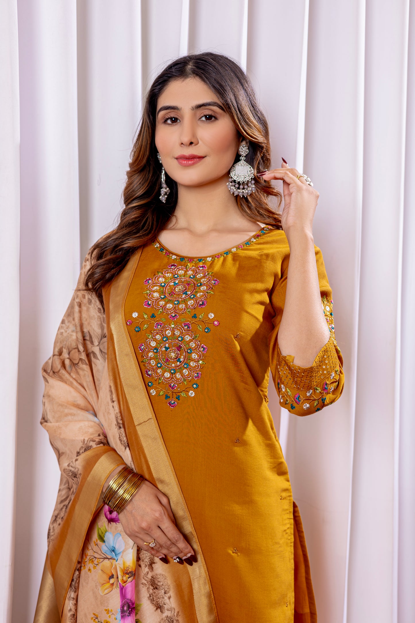 Elegant Embroidered Straight Suit with Printed Dupatta