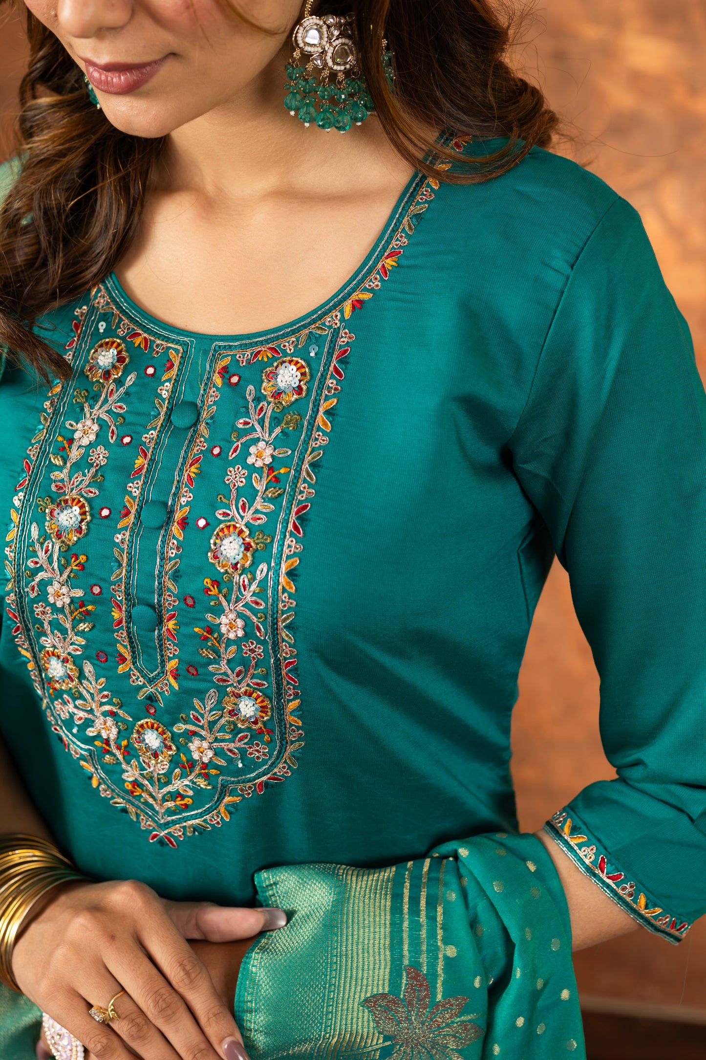 Elegant Marina Silk Straight Kurti Pant Dupatta Set