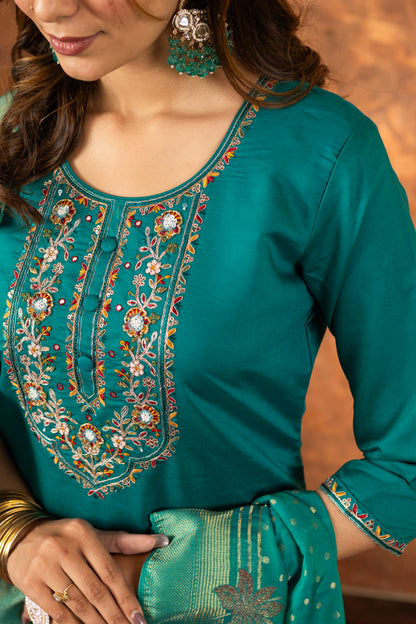 Elegant Marina Silk Straight Kurti Pant Dupatta Set