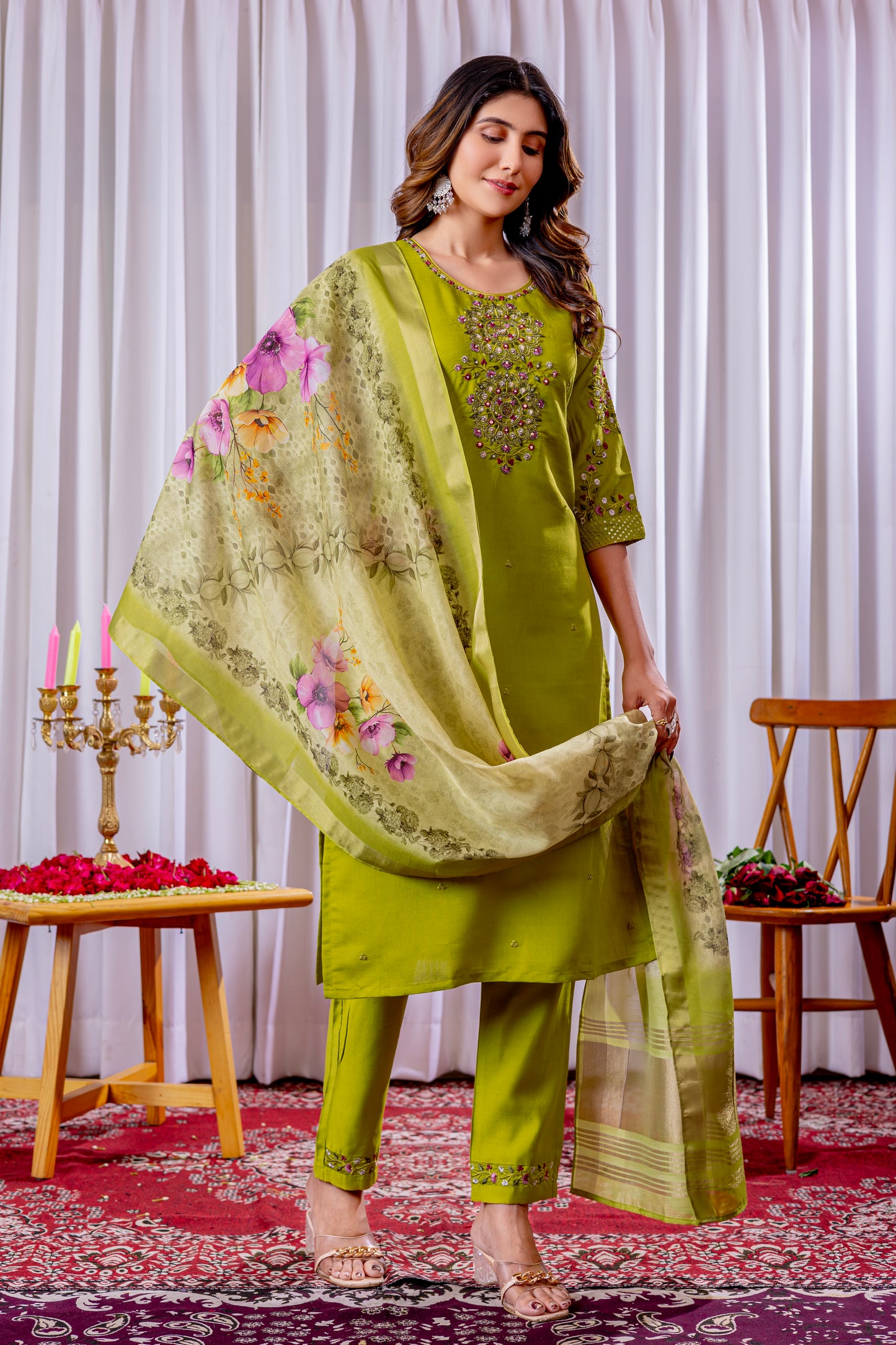 Elegant Embroidered Straight Suit with Printed Dupatta