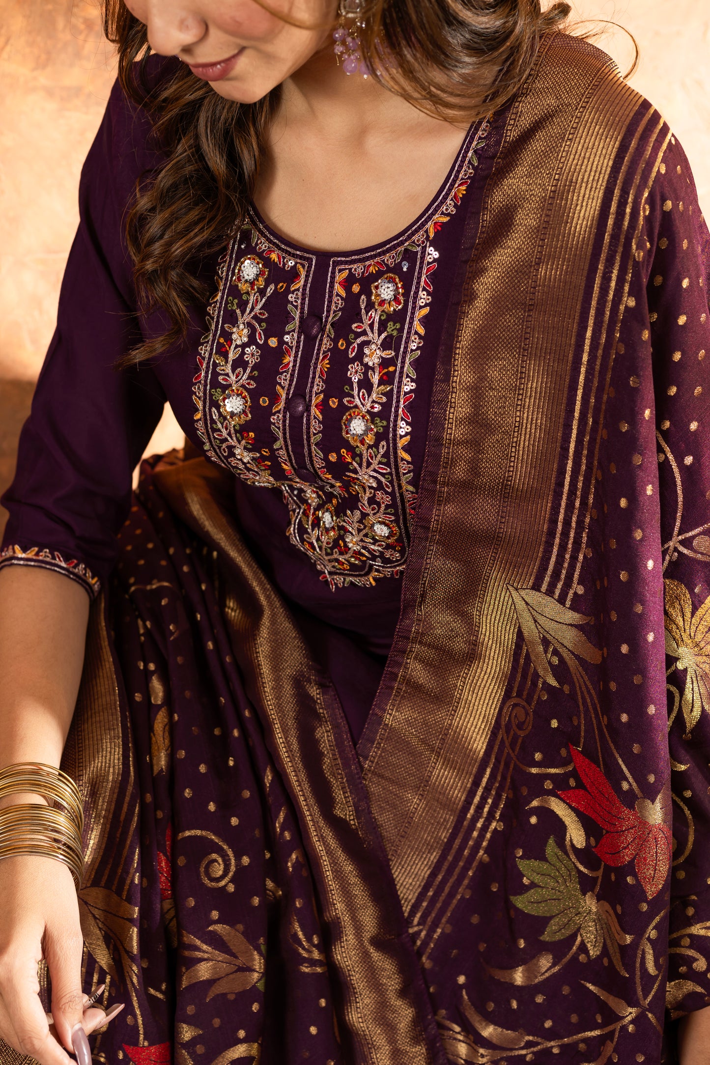 Elegant Marina Silk Straight Kurti Pant Dupatta Set
