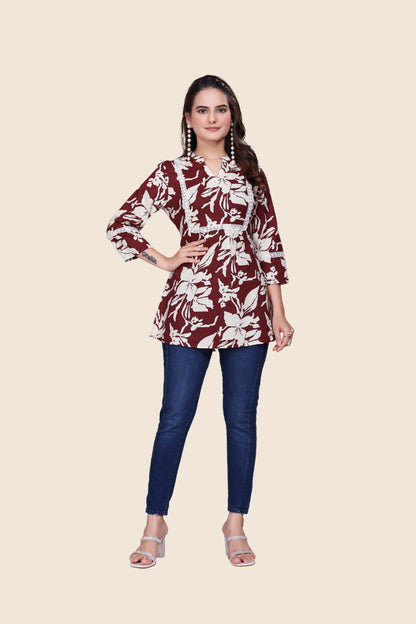 Petal Bloom Schiffli Panelled Short Kurti