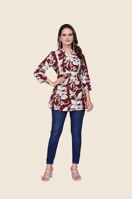 Petal Bloom Schiffli Panelled Short Kurti