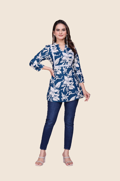 Petal Bloom Schiffli Panelled Short Kurti