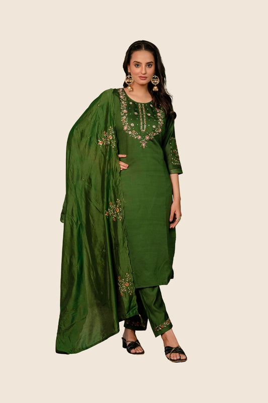 Elegant Straight Kurti Pant Dupatta Set