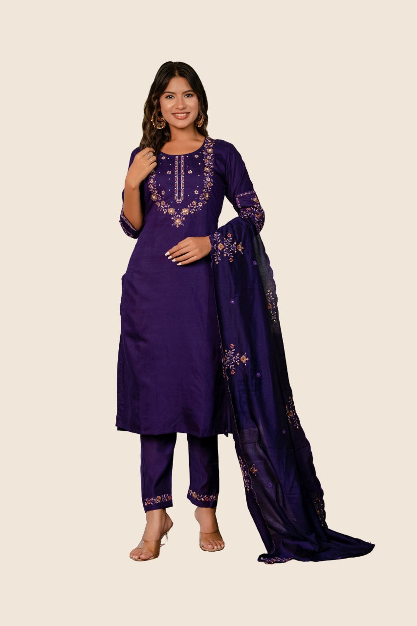 Elegant Straight Kurti Pant Dupatta Set