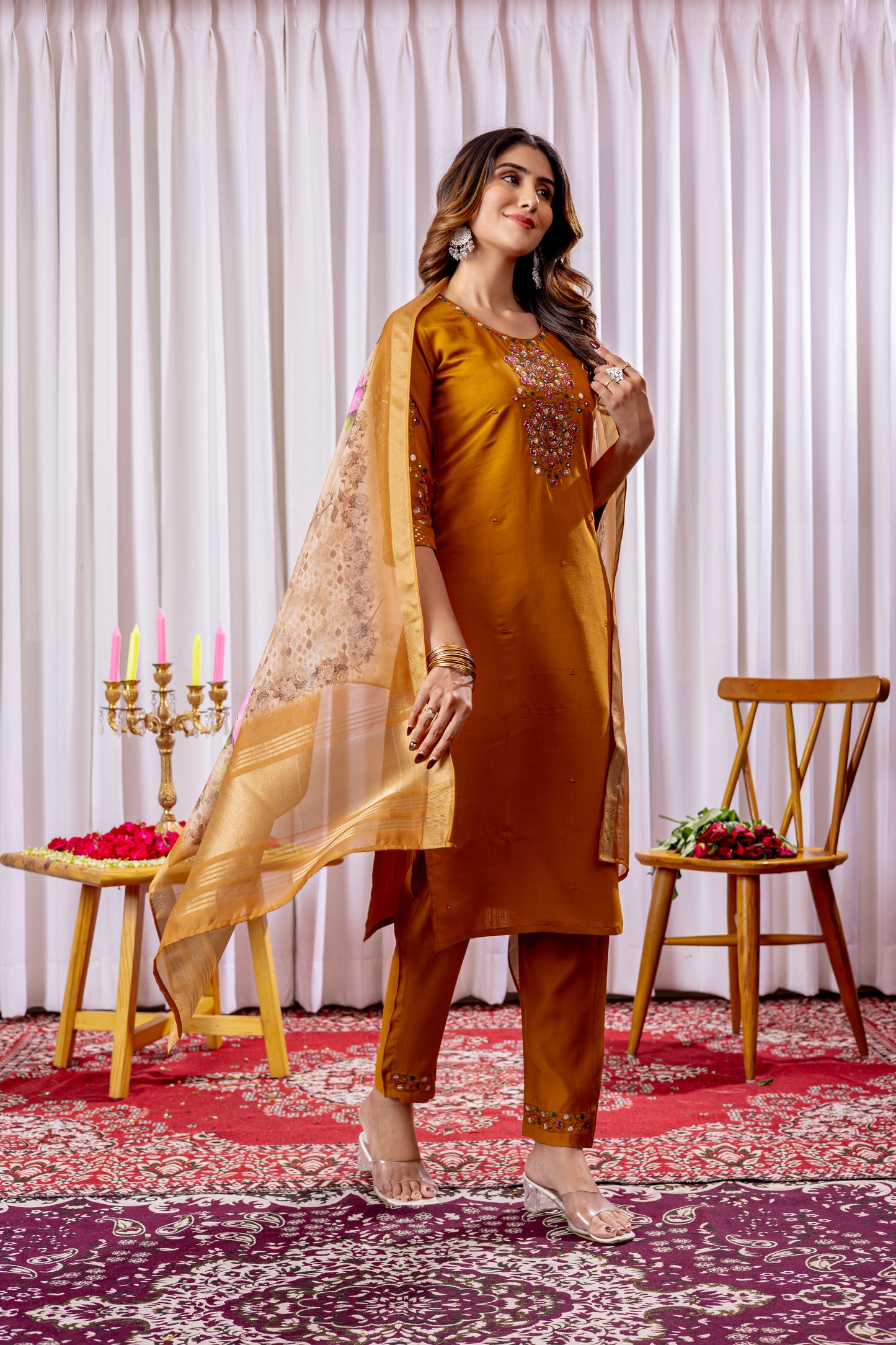 Elegant Embroidered Straight Suit with Printed Dupatta