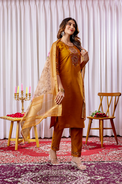 Elegant Embroidered Straight Suit with Printed Dupatta