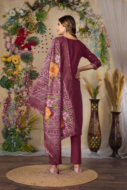 Regal Radiance Straight Kurti Pant Dupatta Set