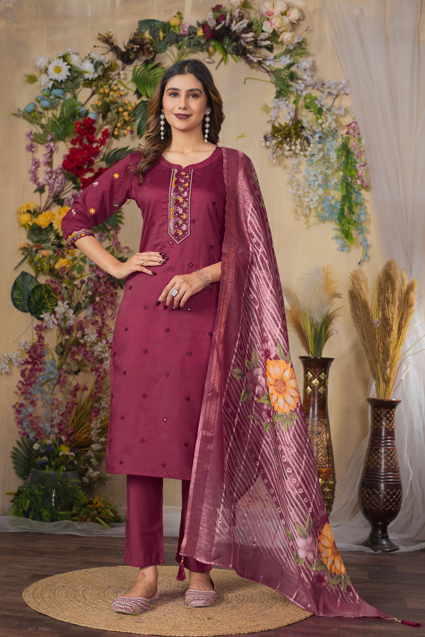 Regal Radiance Straight Kurti Pant Dupatta Set