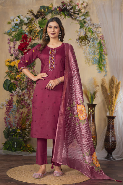 Regal Radiance Straight Kurti Pant Dupatta Set