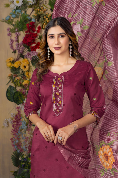 Regal Radiance Straight Kurti Pant Dupatta Set