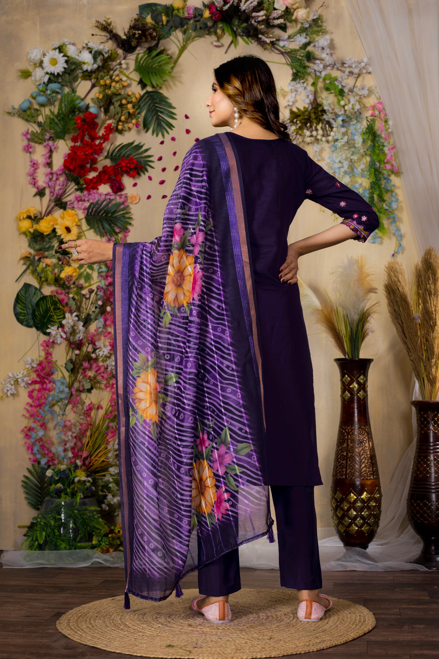 Regal Radiance Straight Kurti Pant Dupatta Set
