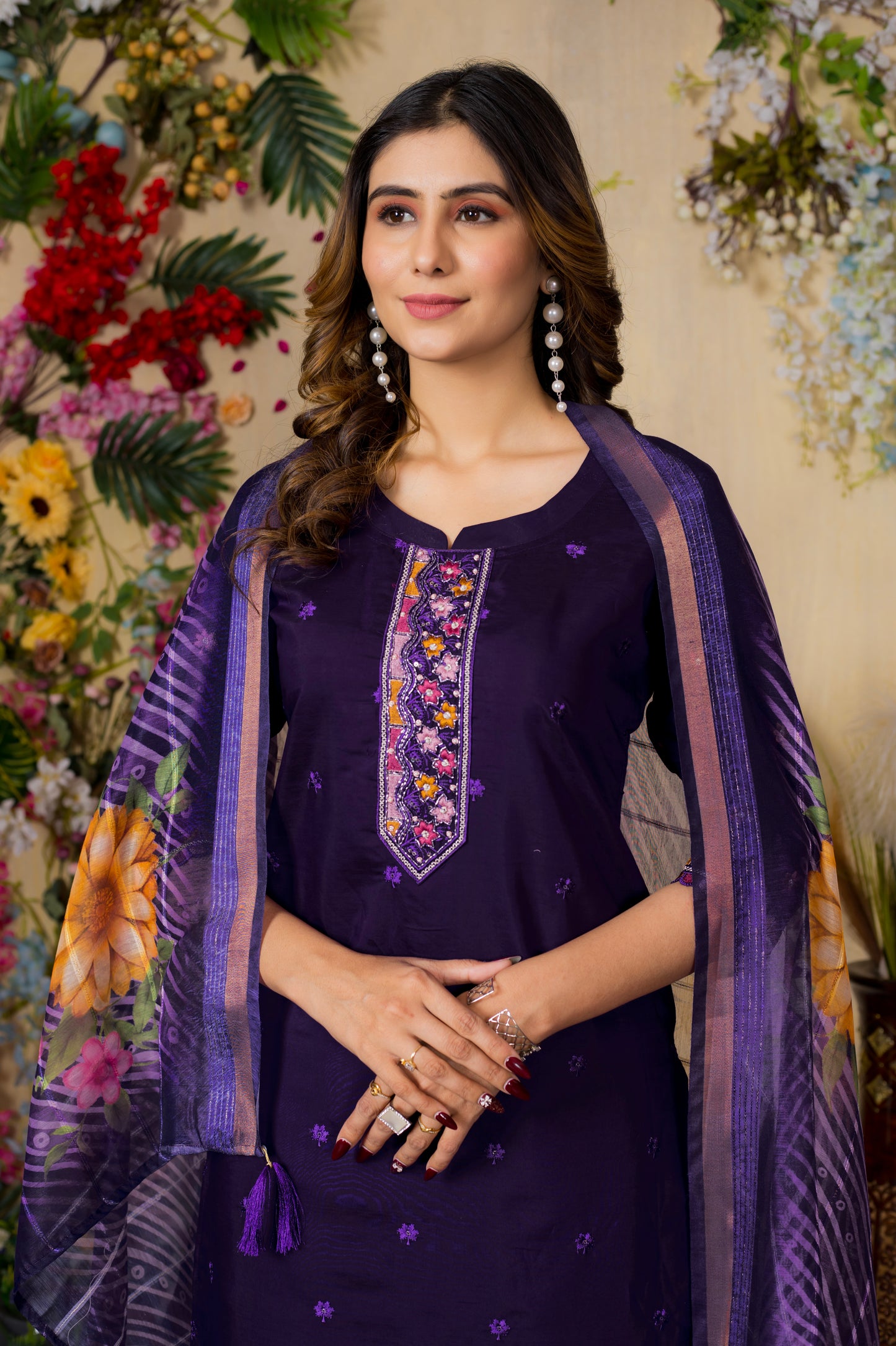 Regal Radiance Straight Kurti Pant Dupatta Set
