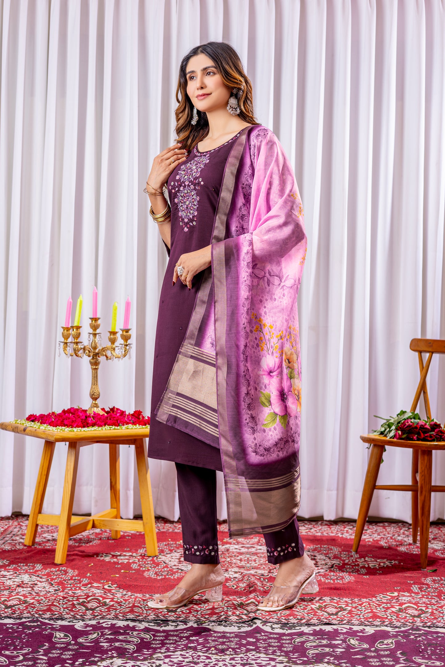 Elegant Embroidered Straight Suit with Printed Dupatta