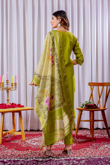 Elegant Embroidered Straight Suit with Printed Dupatta
