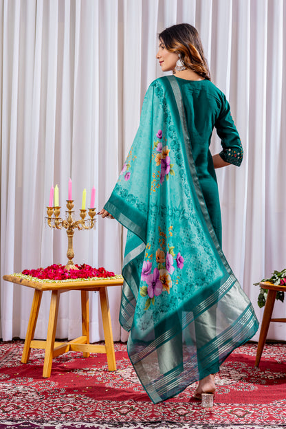Elegant Embroidered Straight Suit with Printed Dupatta