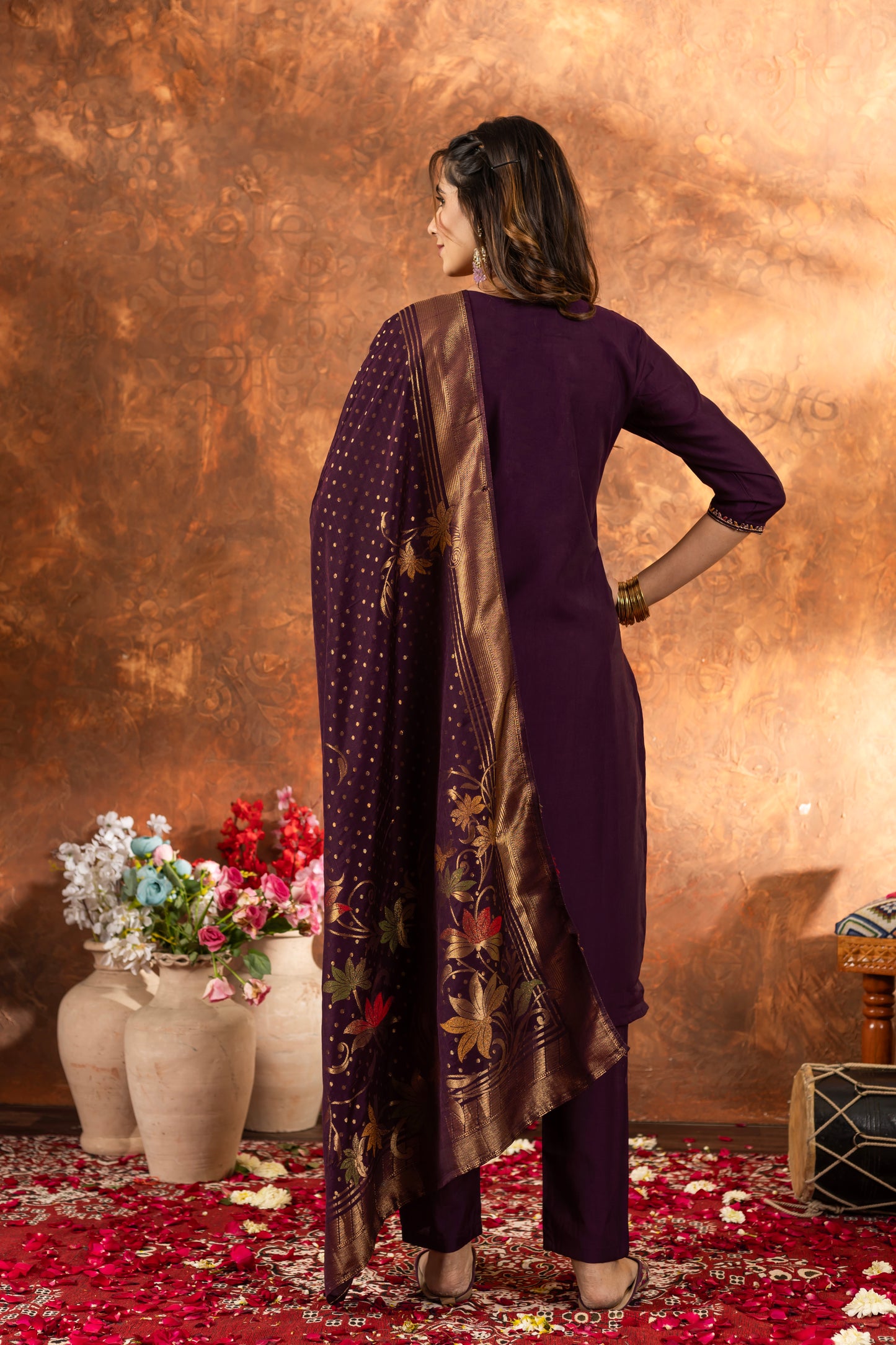 Elegant Marina Silk Straight Kurti Pant Dupatta Set