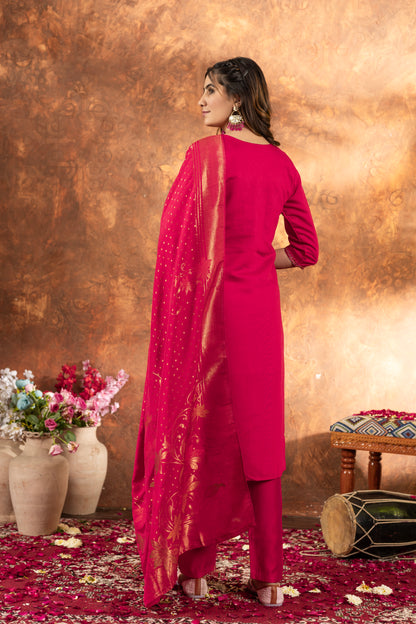 Elegant Marina Silk Straight Kurti Pant Dupatta Set