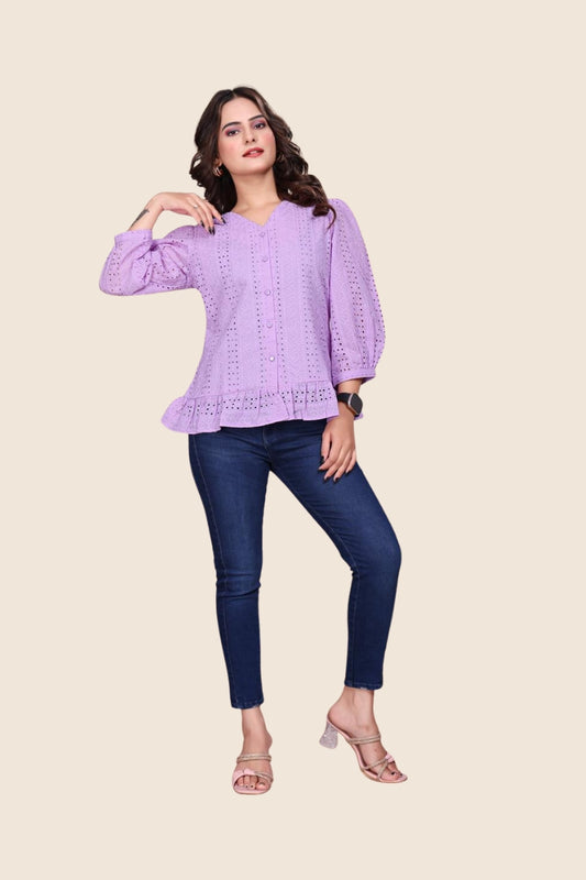 Bloom Ruffle Hem Shiffli Shirt