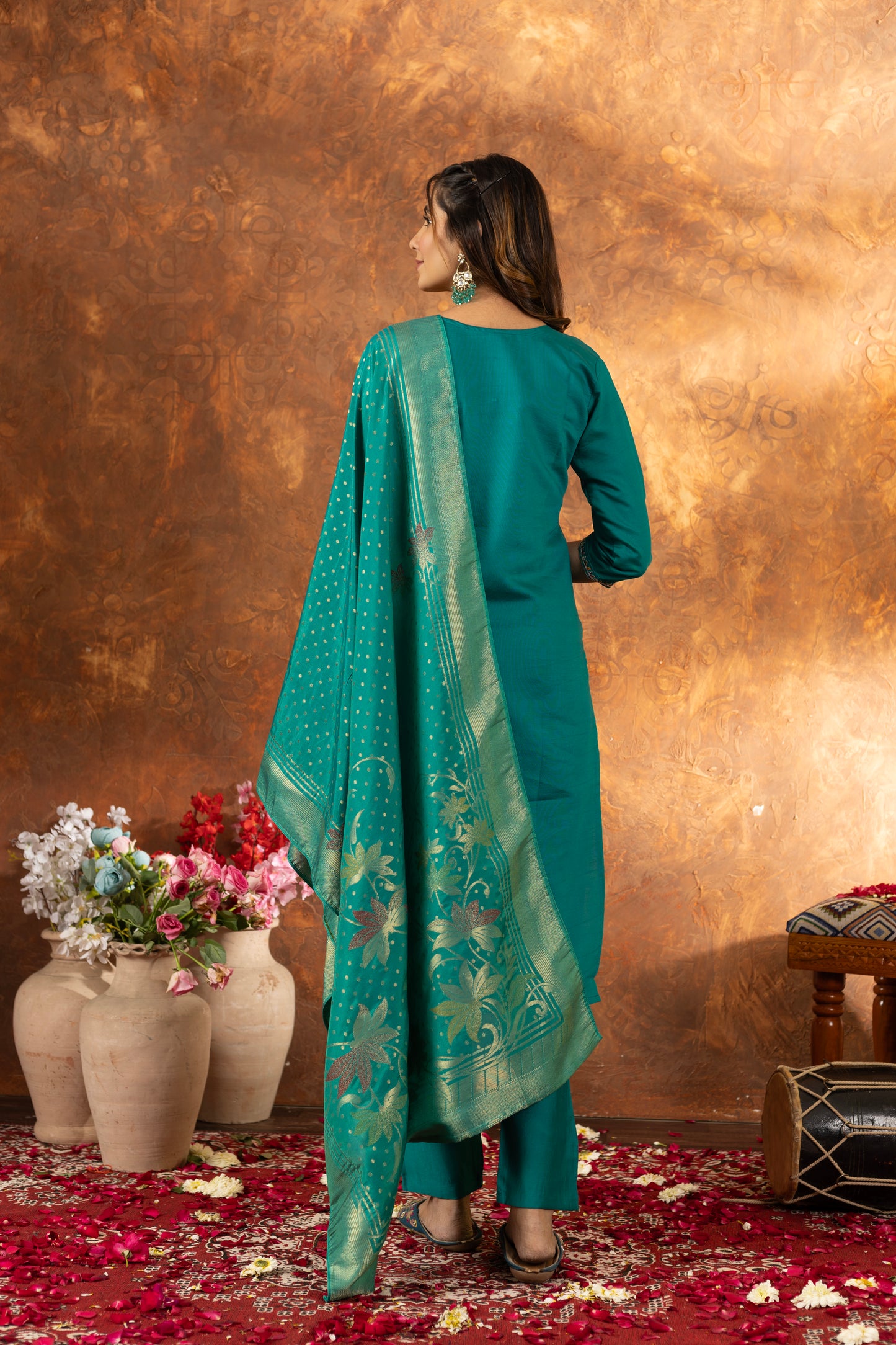Elegant Marina Silk Straight Kurti Pant Dupatta Set