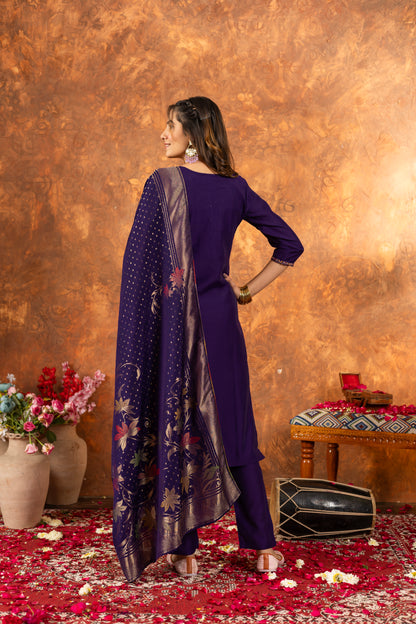 Elegant Marina Silk Straight Kurti Pant Dupatta Set