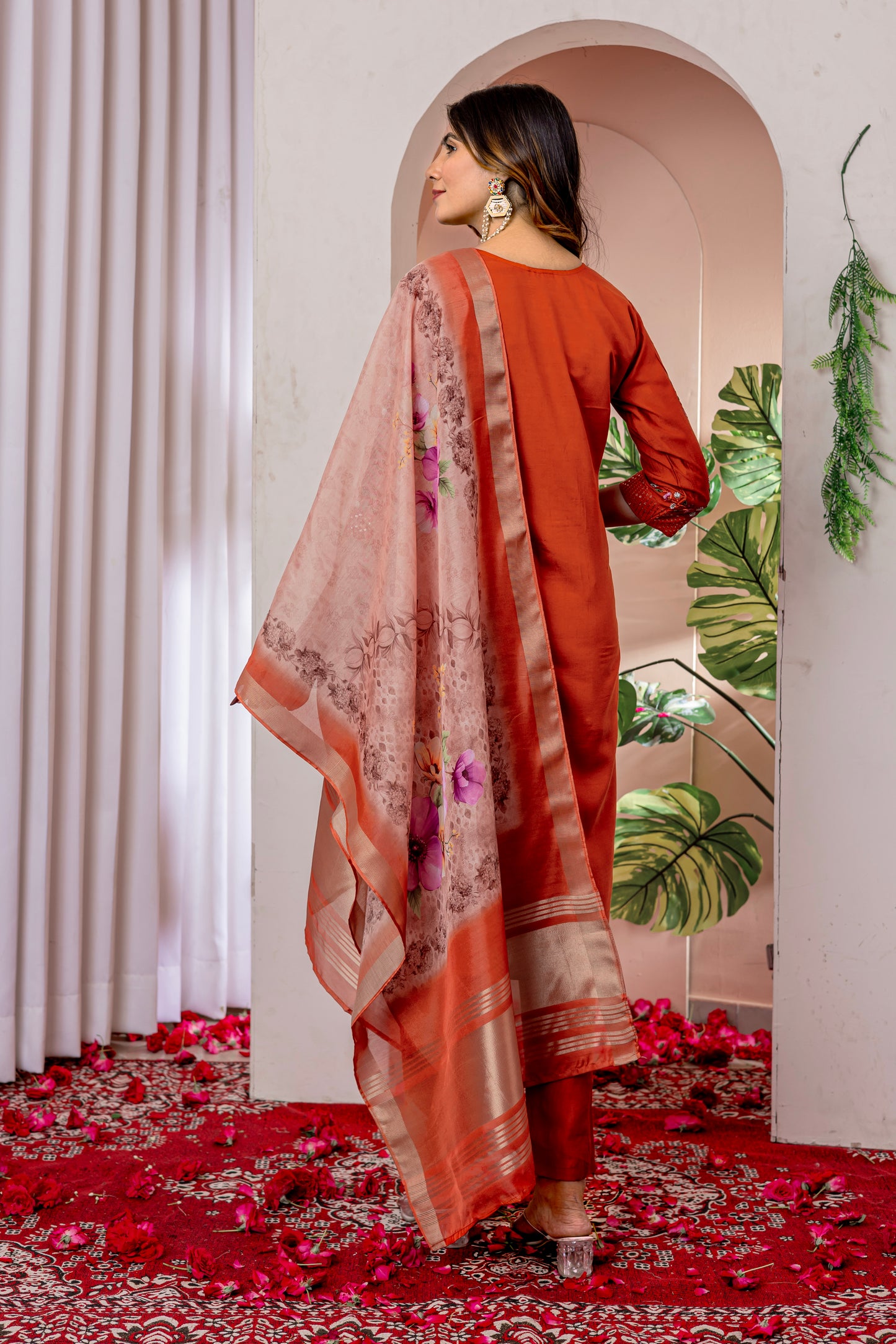 Elegant Embroidered Straight Suit with Printed Dupatta