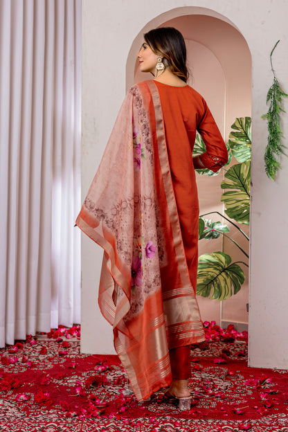 Elegant Embroidered Straight Suit with Printed Dupatta