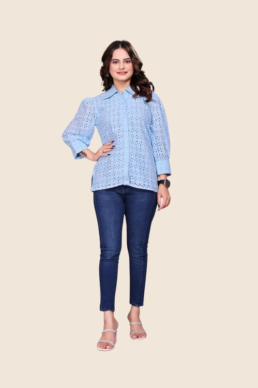 Breeze Puff Sleeve Shiffli Shirt