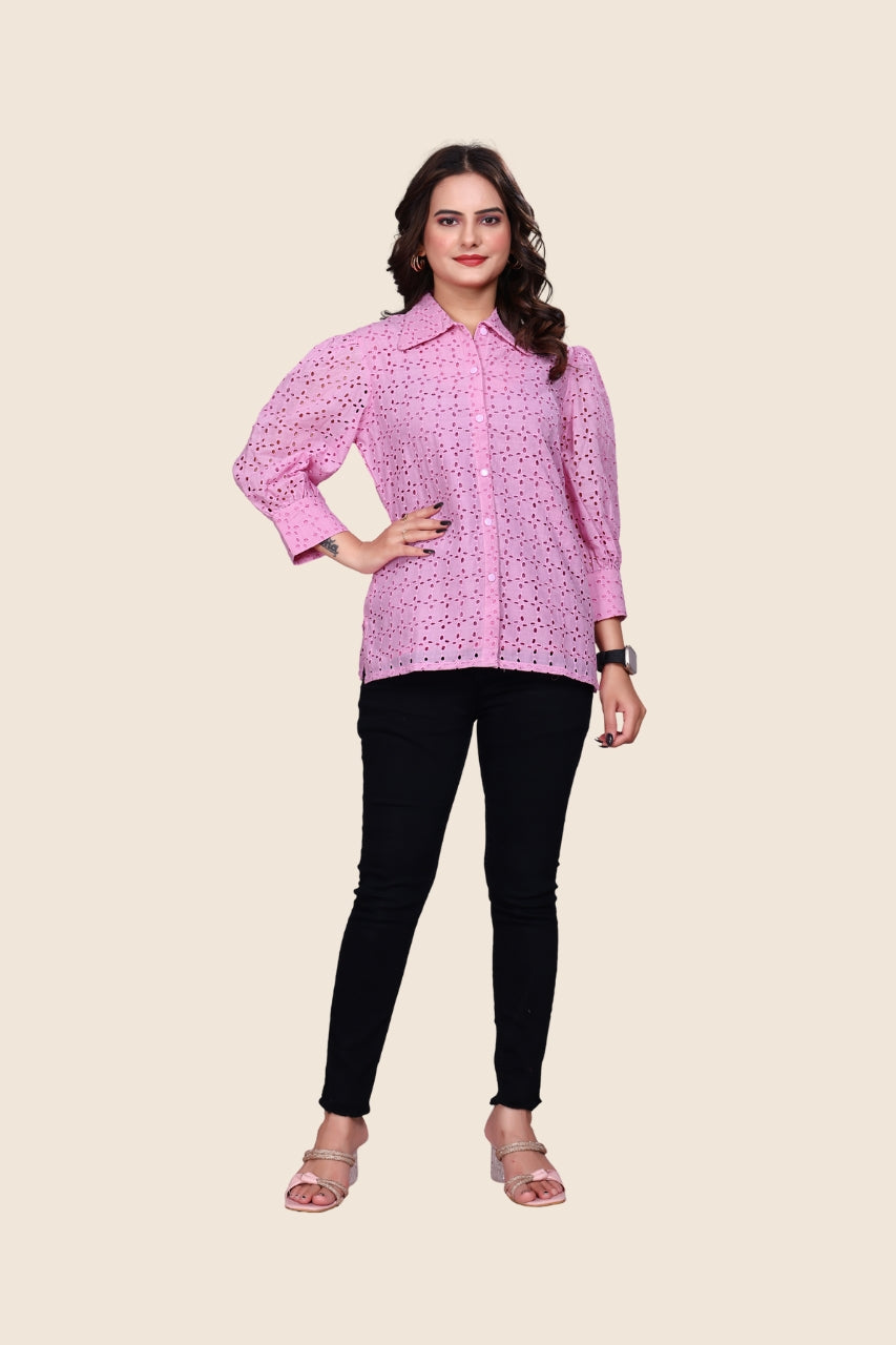 Breeze Puff Sleeve Shiffli Shirt
