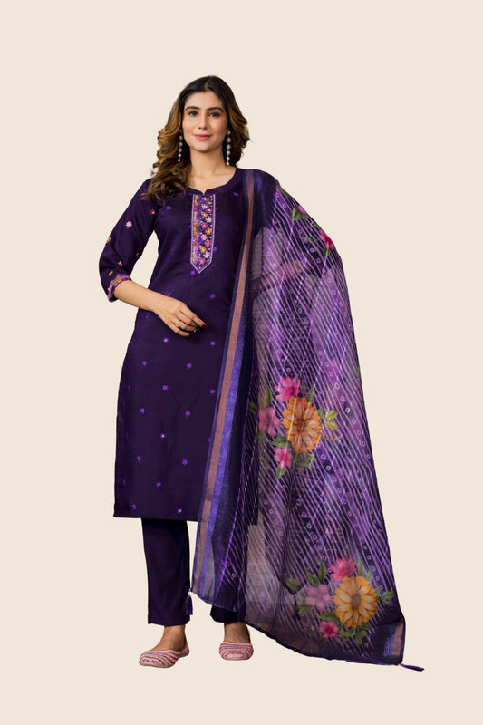 Regal Radiance Straight Kurti Pant Dupatta Set