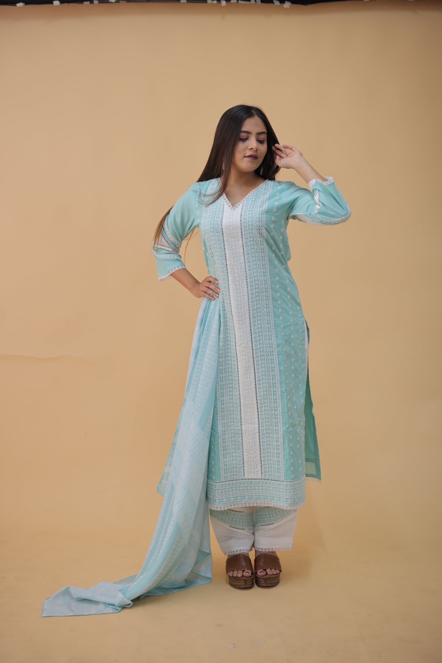 Misty Bloom Schiffli Kurta Set