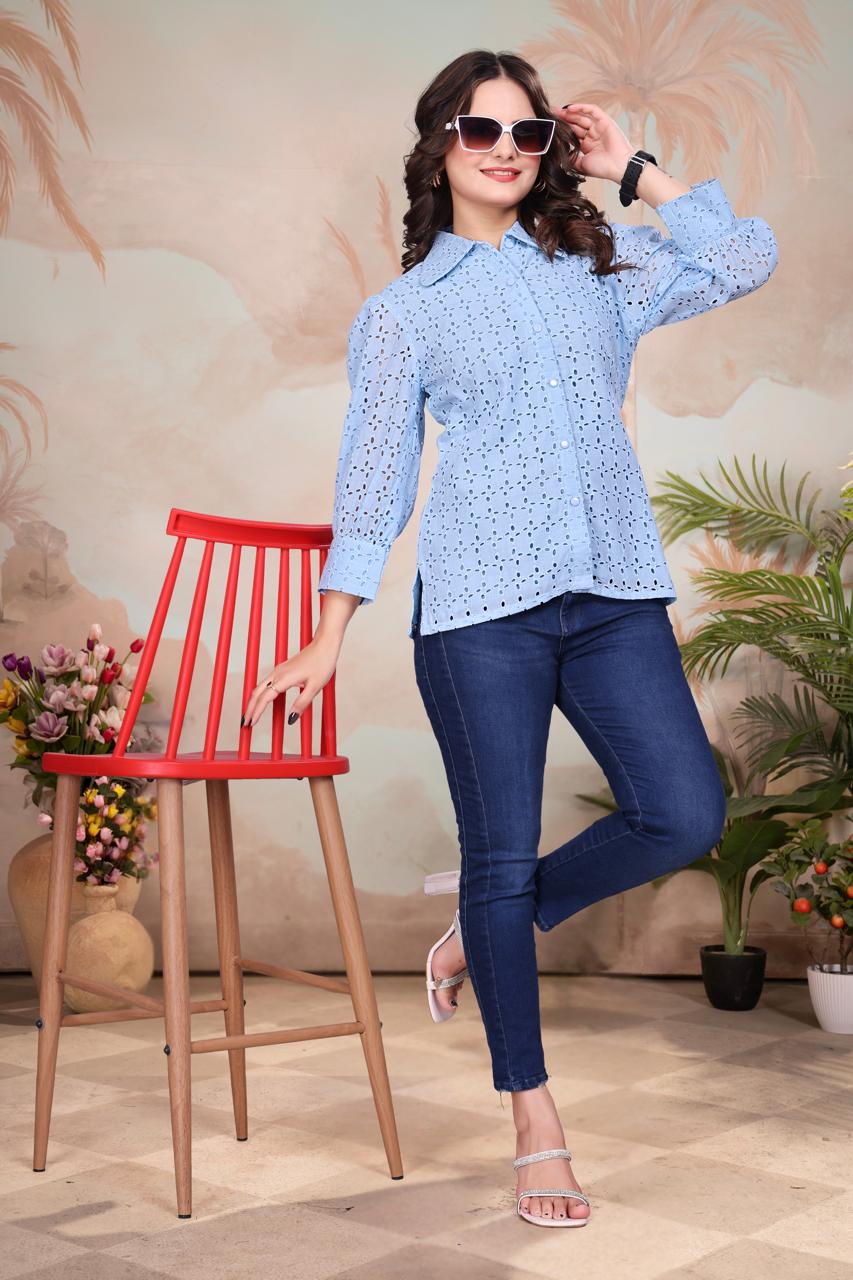 Breeze Puff Sleeve Shiffli Shirt