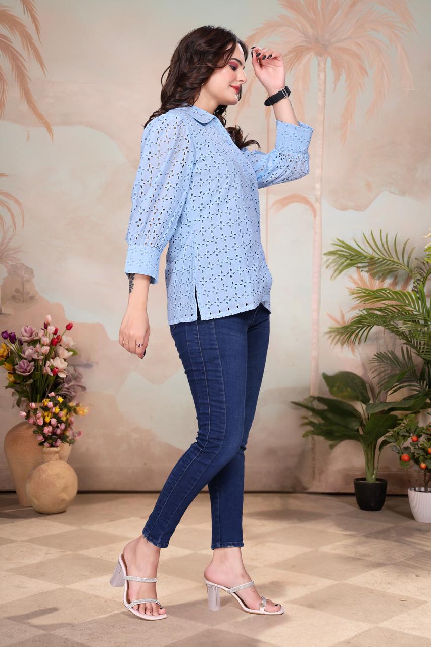 Breeze Puff Sleeve Shiffli Shirt