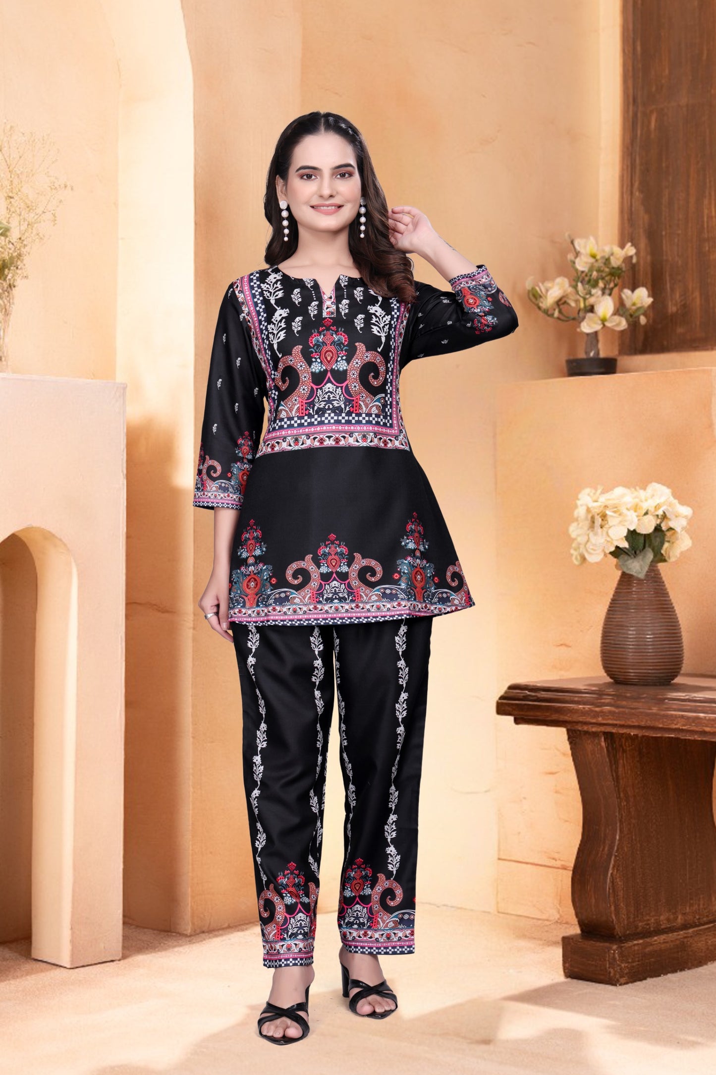 Black & Red Premium Digital Printed Co-Ord Set