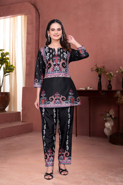Black & Red Premium Digital Printed Co-Ord Set
