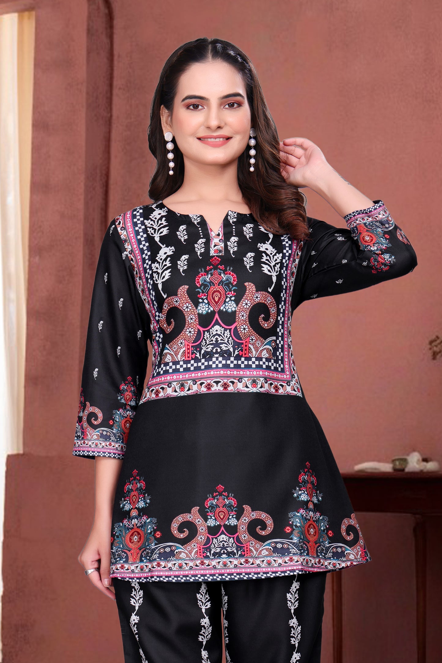 Black & Red Premium Digital Printed Co-Ord Set