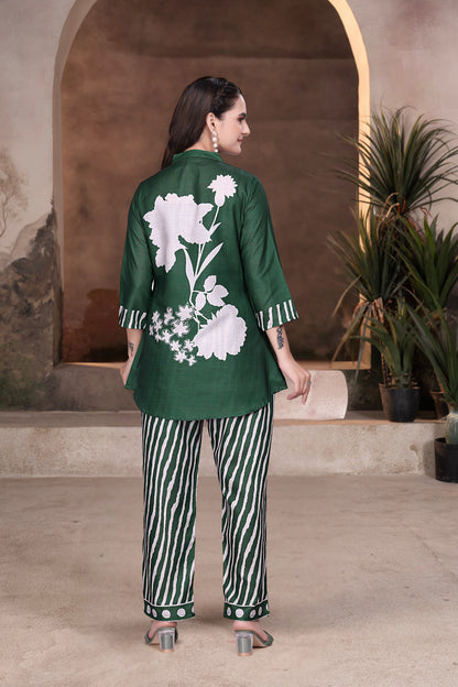 Elegant Green Floral Digital Printed Co-Ord Set