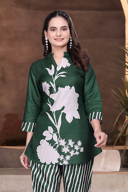 Elegant Green Floral Digital Printed Co-Ord Set