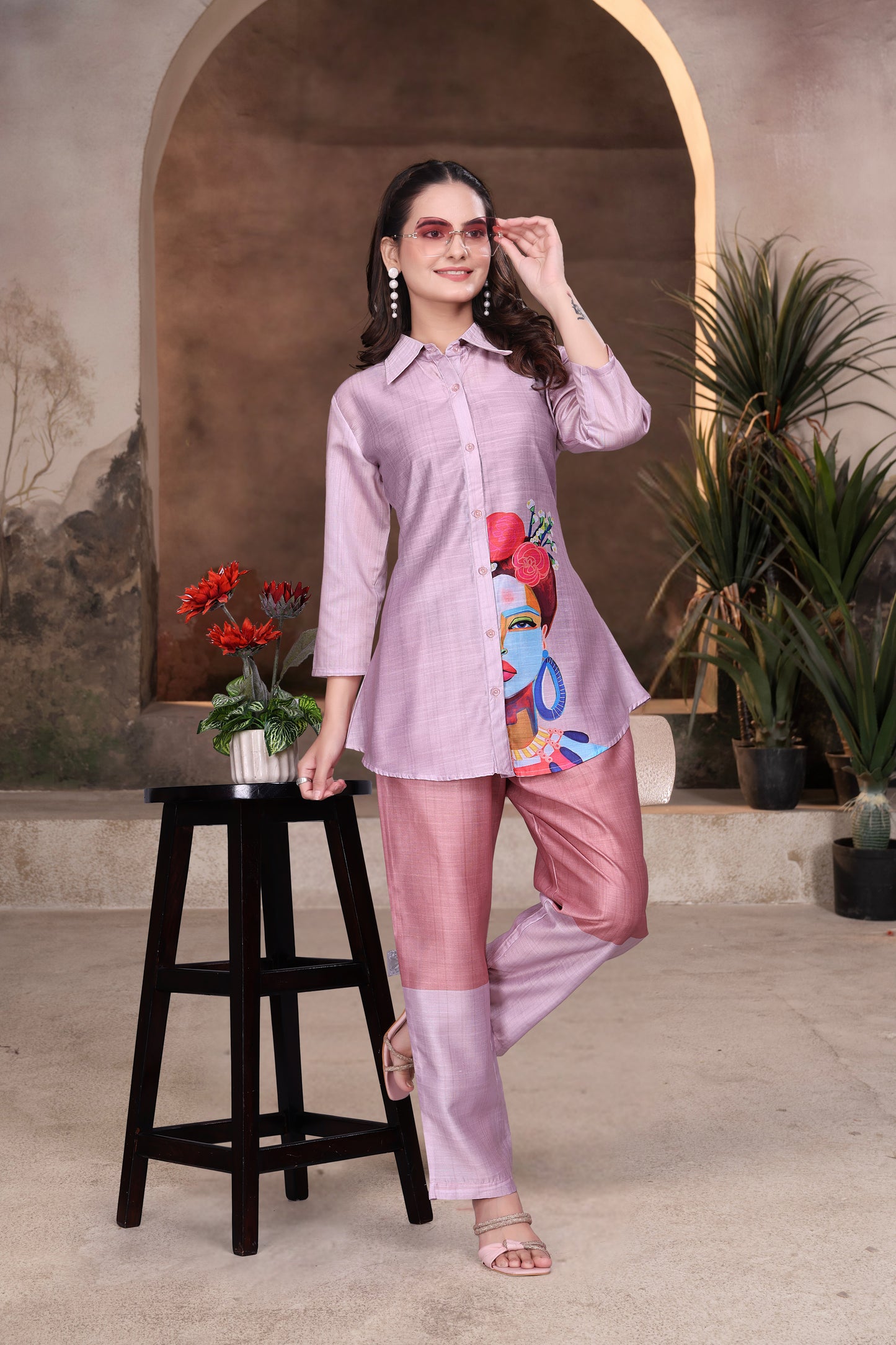 Premium Digital Printed Co-Ord Set with Artistic Face Print