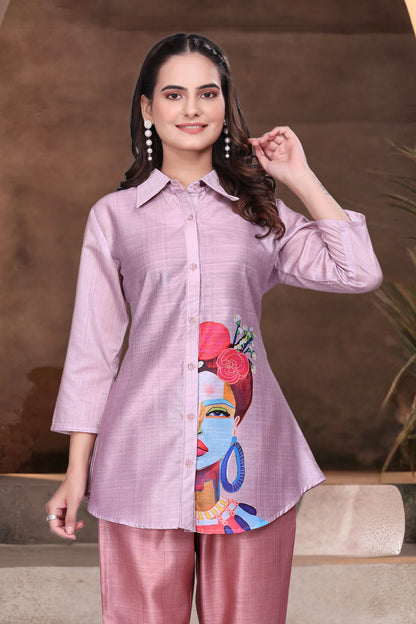 Premium Digital Printed Co-Ord Set with Artistic Face Print
