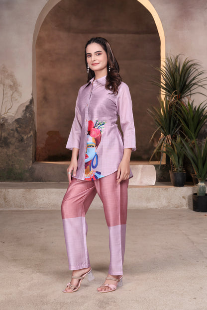Premium Digital Printed Co-Ord Set with Artistic Face Print
